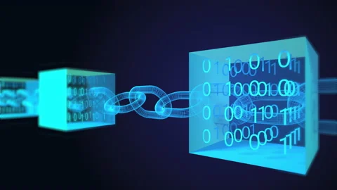 Block chain concept -  network connections cubes with binary numbers Stock Footage