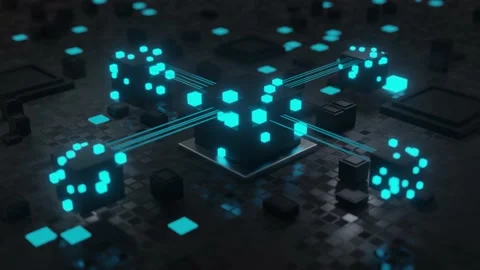 Block chain concept. Network connections . Cubes with binary numbers inside. Stock Footage 194446222