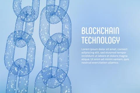 Block chain. Crypto currency. Blockchain concept. 3D wireframe chain with Stock Illustration