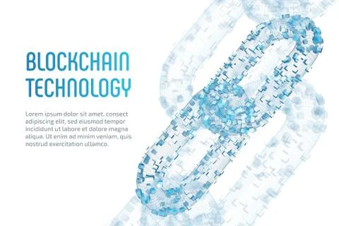 Block chain. Crypto currency. Blockchain concept. 3D wireframe chain with Stock Illustration