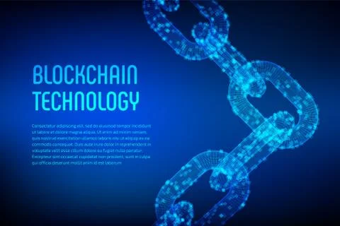Block chain. Crypto currency. Blockchain concept. 3D wireframe chain with dig Stock Illustration