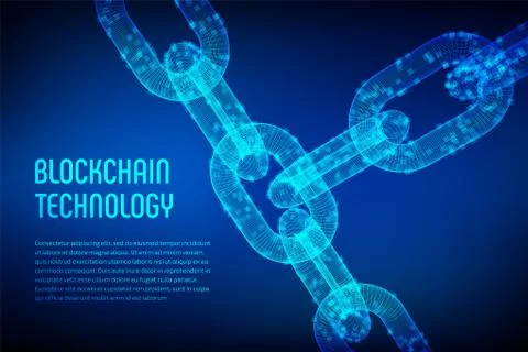Block chain. Crypto currency. Blockchain concept. 3D wireframe chain with 스톡 일러스트