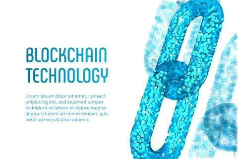 Block chain. Crypto currency. Blockchain concept. 3D wireframe chain with dig Stock Illustration