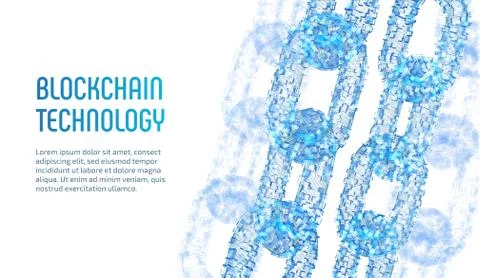 Block chain. Crypto currency. Blockchain concept. 3D wireframe chain with dig 스톡 일러스트