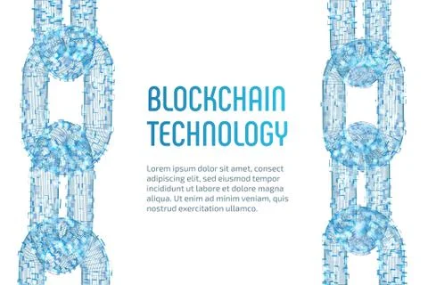 Block chain. Crypto currency. Blockchain concept. 3D wireframe chain with dig 스톡 일러스트