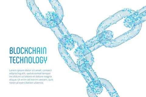 Block chain. Crypto currency. Blockchain concept. 3D wireframe chain with dig 스톡 일러스트