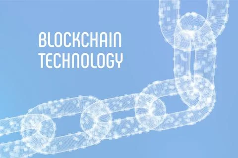 Block chain. Crypto currency. Blockchain concept. 3D wireframe chain with dig Stock Illustration