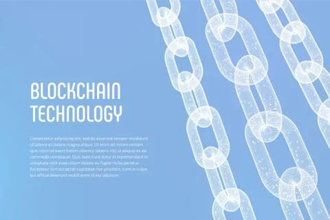 Block chain. Crypto currency. Blockchain concept. 3D wireframe chain with dig 库存插图