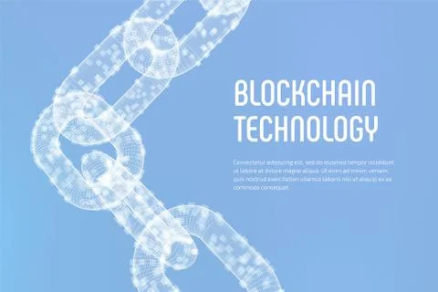 Block chain. Crypto currency. Blockchain concept. 3D wireframe chain with dig Stock Illustration