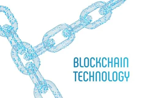 Block chain. Crypto currency. Blockchain concept. 3D wireframe chain with dig 스톡 일러스트