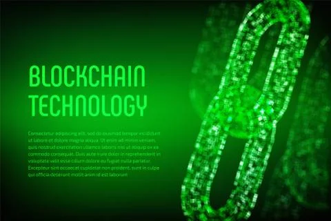 Block chain. Crypto currency. Blockchain concept. 3D wireframe chain with Stock Illustration