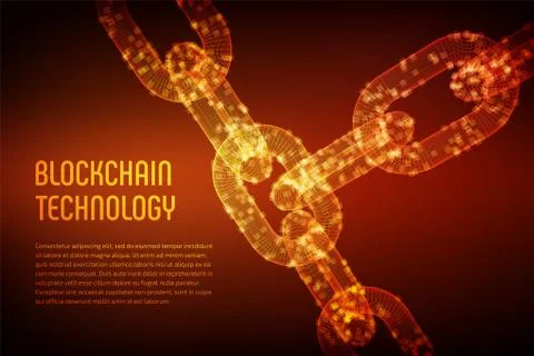 Block chain. Crypto currency. Blockchain concept. 3D wireframe chain with dig 스톡 일러스트