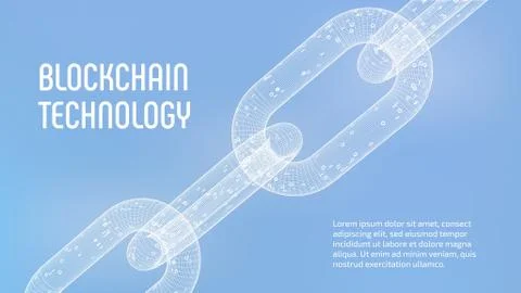 Block chain. Crypto currency. Blockchain concept. 3D wireframe chain with dig 库存插图