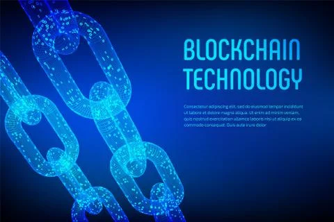 Block chain. Crypto currency. Blockchain concept. 3D wireframe chain with dig 스톡 일러스트