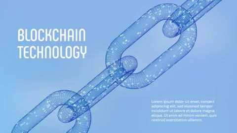 Block chain. Crypto currency. Blockchain concept. 3D wireframe chain with dig Stock Illustration