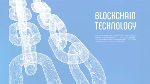 Block chain. Crypto currency. Blockchain concept. 3D wireframe chain with dig 스톡 일러스트