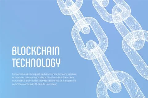 Block chain. Crypto currency. Blockchain concept. 3D wireframe chain with dig 스톡 일러스트
