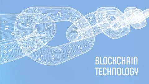 Block chain. Crypto currency. Blockchain concept. 3D wireframe chain with dig イラスト素材
