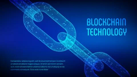 Block chain. Crypto currency. Blockchain concept. 3D wireframe chain with dig 스톡 일러스트