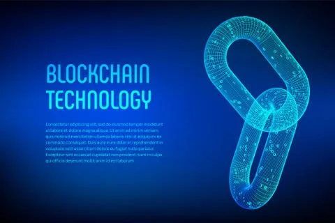 Block chain. Crypto currency. Blockchain concept. 3D wireframe chain with dig 库存插图