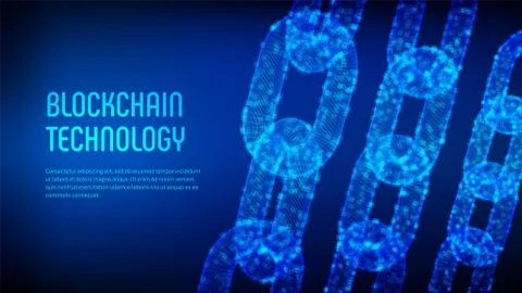 Block chain. Crypto currency. Blockchain concept. 3D wireframe chain with dig 스톡 일러스트