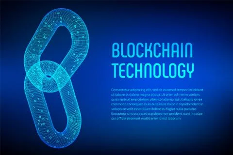 Block chain. Crypto currency. Blockchain concept. 3D wireframe chain with dig 스톡 일러스트