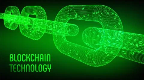 Block chain. Crypto currency. Blockchain concept. 3D wireframe chain with dig Stock Illustration