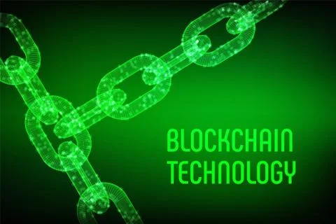 Block chain. Crypto currency. Blockchain concept. 3D wireframe chain with dig イラスト素材