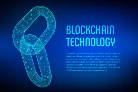 Block chain. Crypto currency. Blockchain concept. 3D wireframe chain with dig 库存插图
