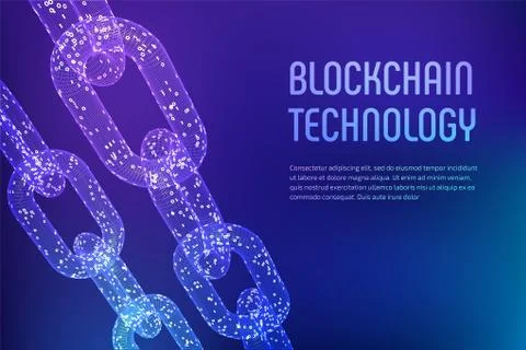 Block chain. Crypto currency. Blockchain concept. 3D wireframe chain with dig 库存插图