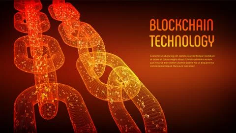 Block chain. Crypto currency. Blockchain concept. 3D wireframe chain with dig 스톡 일러스트