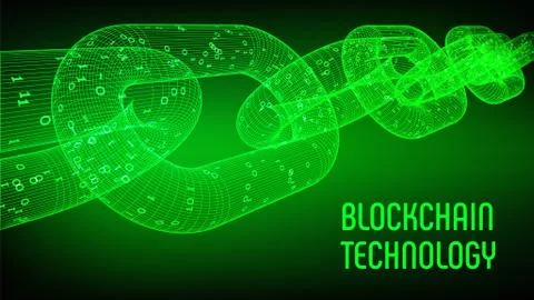 Block chain. Crypto currency. Blockchain concept. 3D wireframe chain with dig Stock Illustration