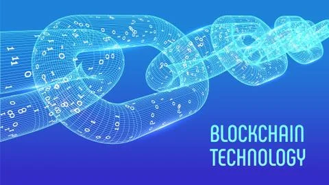 Block chain. Crypto currency. Blockchain concept. 3D wireframe chain with dig 스톡 일러스트