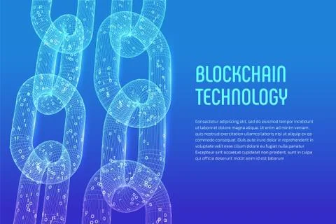 Block chain. Crypto currency. Blockchain concept. 3D wireframe chain with dig イラスト素材