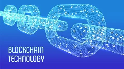 Block chain. Crypto currency. Blockchain concept. 3D wireframe chain with dig 스톡 일러스트