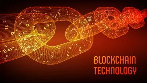 Block chain. Crypto currency. Blockchain concept. 3D wireframe chain with dig イラスト素材