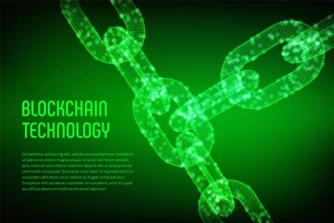 Block chain. Crypto currency. Blockchain concept. 3D wireframe chain with dig 스톡 일러스트