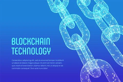 Block chain. Crypto currency. Blockchain concept. 3D wireframe chain with dig Stock Illustration