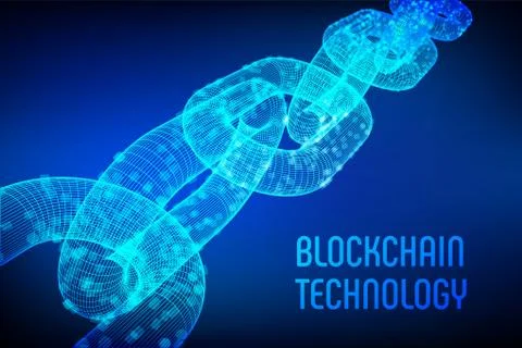 Block chain. Crypto currency. Blockchain concept. 3D wireframe chain with dig 스톡 일러스트