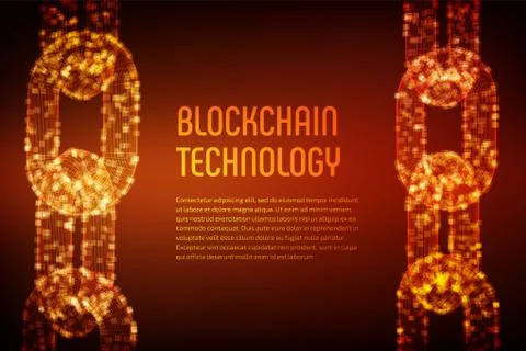 Block chain. Crypto currency. Blockchain concept. 3D wireframe chain with dig Illustrazione stock