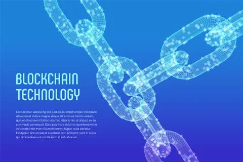 Block chain. Crypto currency. Blockchain concept. 3D wireframe chain with dig Stock Illustration
