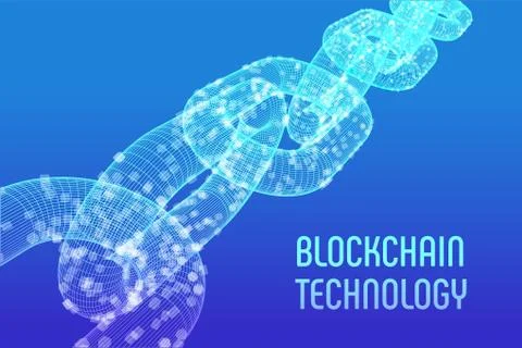 Block chain. Crypto currency. Blockchain concept. 3D wireframe chain with dig 스톡 일러스트
