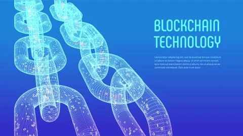 Block chain. Crypto currency. Blockchain concept. 3D wireframe chain with dig Stock Illustration
