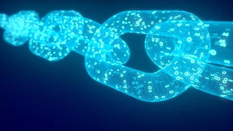 Block chain. Crypto currency. Blockchain concept. 3D wireframe chain with dig 스톡 일러스트