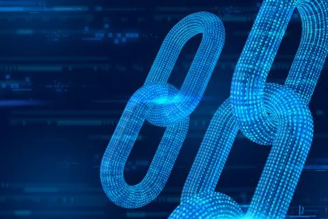 Block chain. Crypto currency. Blockchain concept. 3D wireframe chain with dig 스톡 일러스트