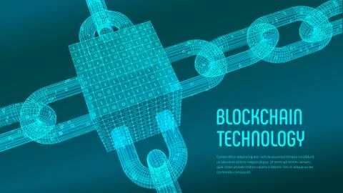 Block chain. Crypto currency. Blockchain concept. 3D wireframe chain and isom 스톡 일러스트