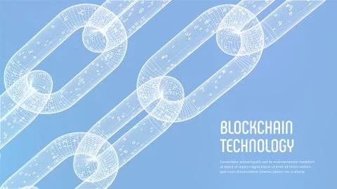Block chain. Crypto currency. Blockchain concept. 3D wireframe chain with dig 스톡 일러스트