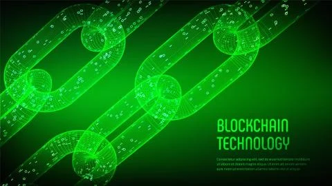 Block chain. Crypto currency. Blockchain concept. 3D wireframe chain with dig 스톡 일러스트