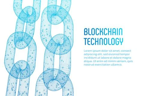 Block chain. Crypto currency. Blockchain concept. 3D wireframe chain with dig 스톡 일러스트