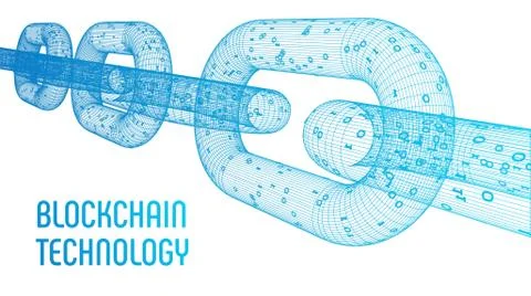 Block chain. Crypto currency. Blockchain concept. 3D wireframe chain with dig 스톡 일러스트